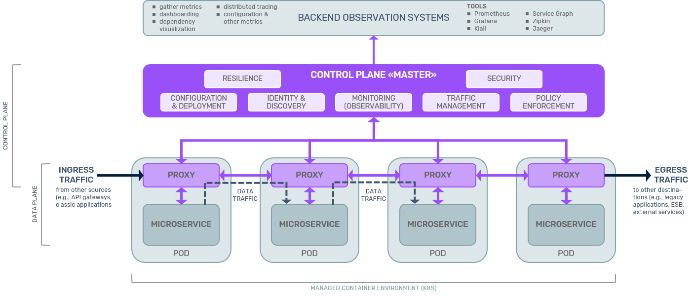 Generic service mesh architecture separating data and control plane